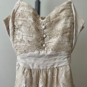 Strapless Lace Cream Midi Dress